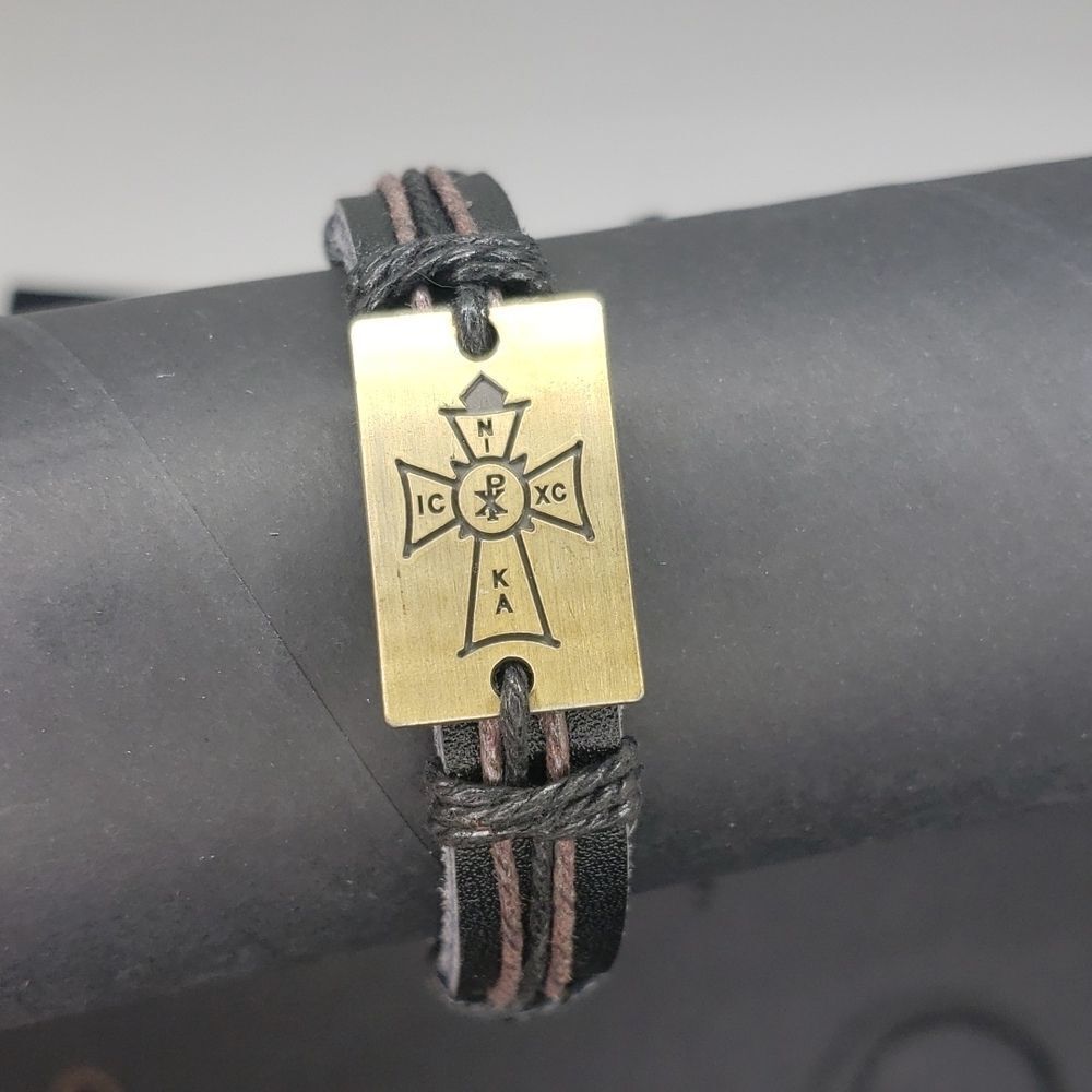 Celtic cross adjustable leather bracelet